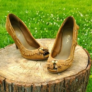 Fringe Leather High Heel Peep-toe Shoes